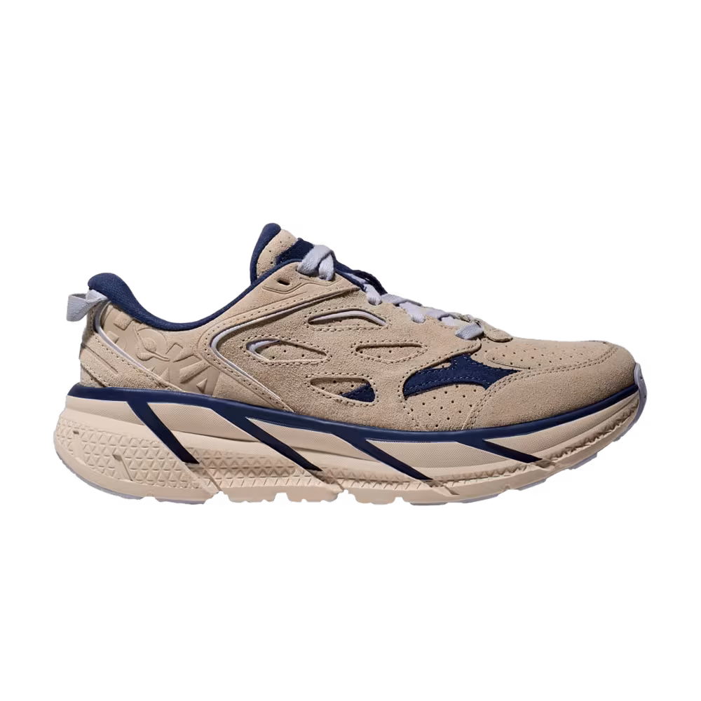 HOKA Clifton L Suede Oat Milk Bellwether Blue