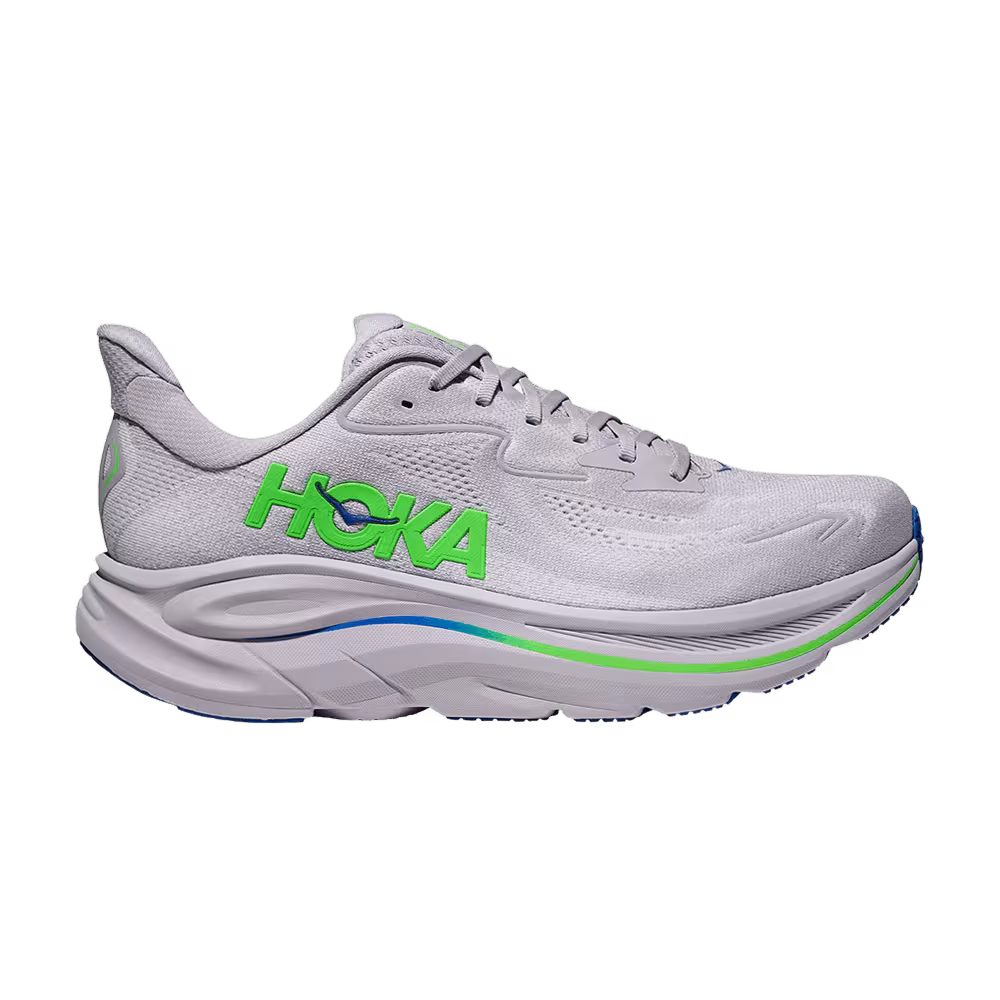 HOKA Clifton 10 2E Wide Ash Grey Neon Green