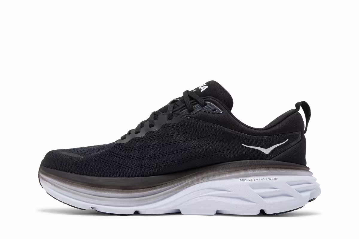 HOKA Bondi 8 2E Wide Black White, view 4