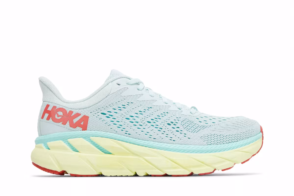 HOKA Women's Clifton 7 Morning Mist Hot Coral, view 2