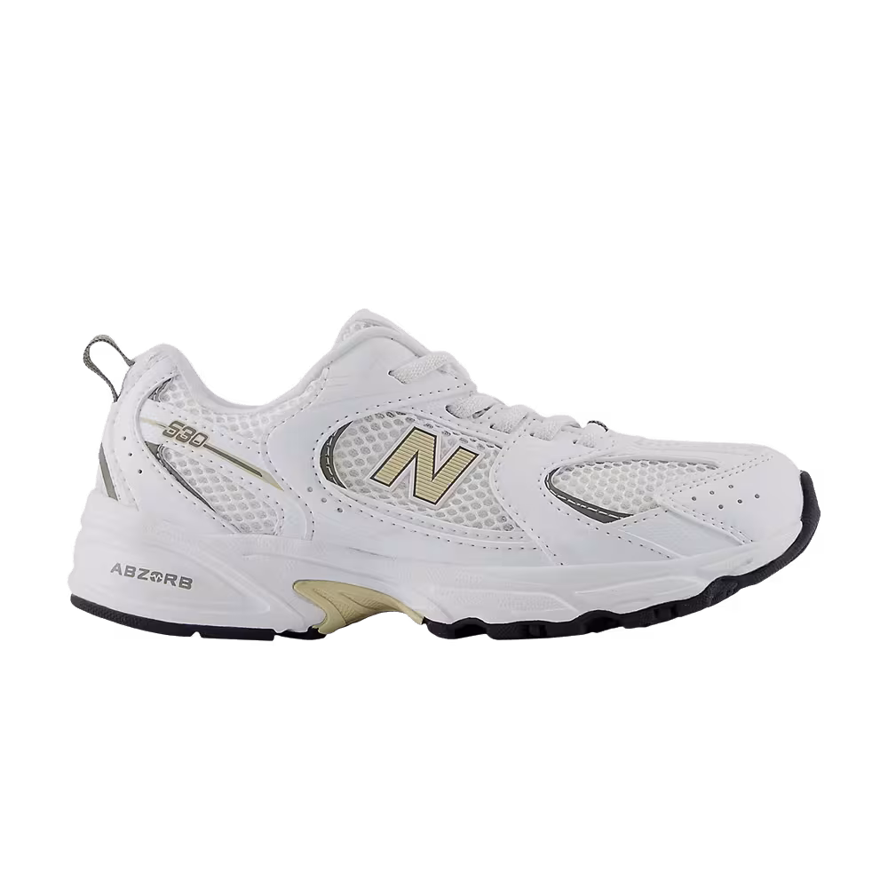 New Balance 530 Bungee Lace Little Kid Wide White Khaki