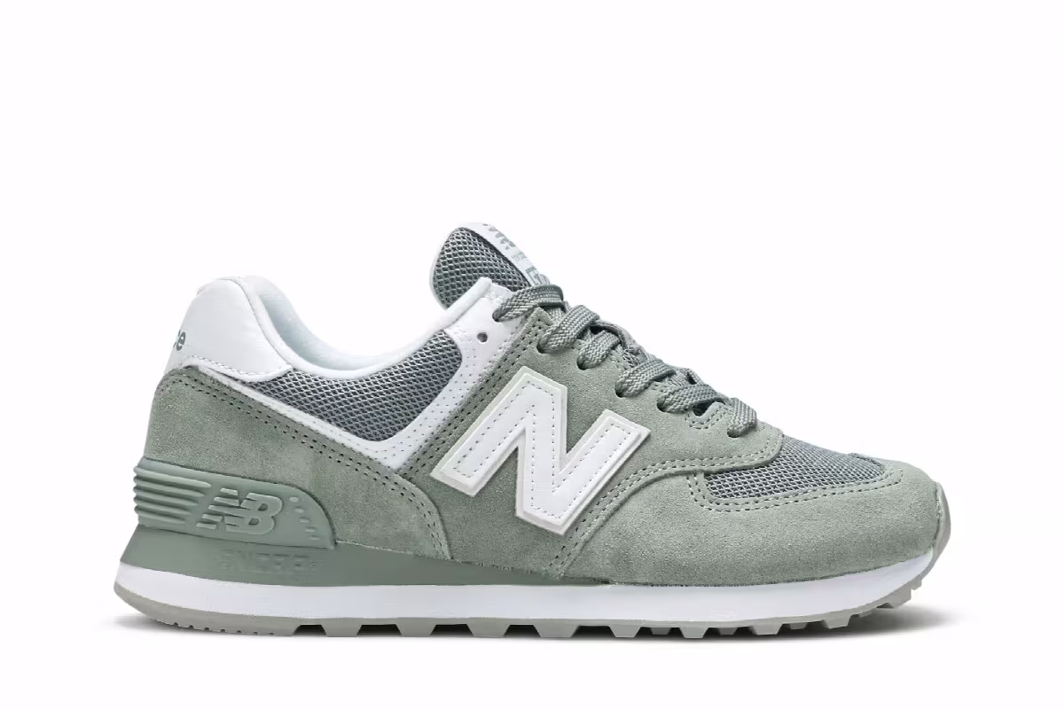 New Balance Women's 574 Green White, view 2