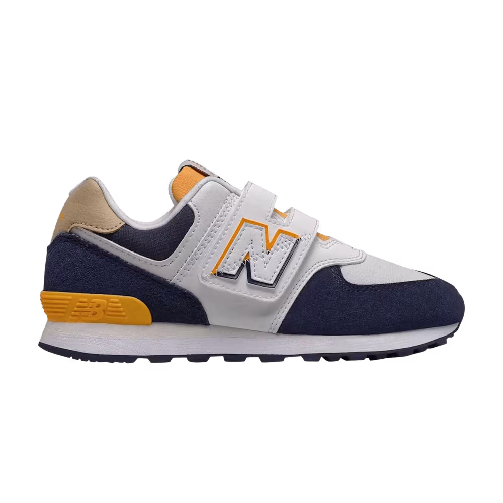 New Balance 574 Kids Wide White Navy Yellow