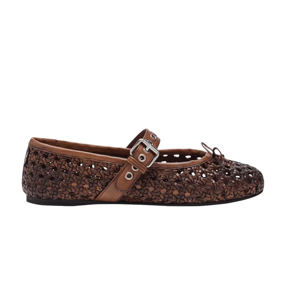 Miu Miu Women's Woven Ballerina Flat Cognac