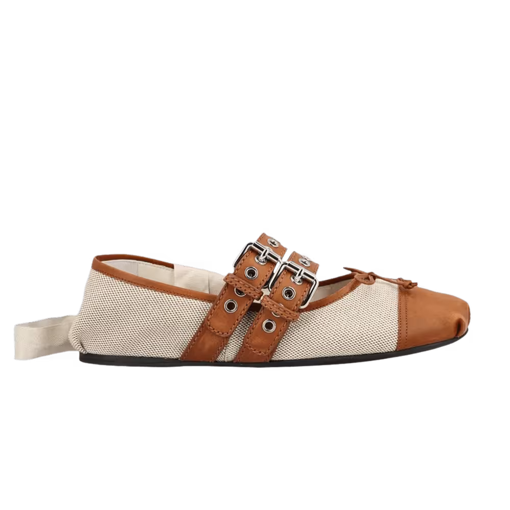 Miu Miu Women's Canvas Ballerinas Beige Tobacco