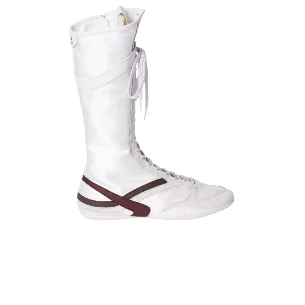Miu Miu Women's Gymnasium Boxeur Boot White Burgundy