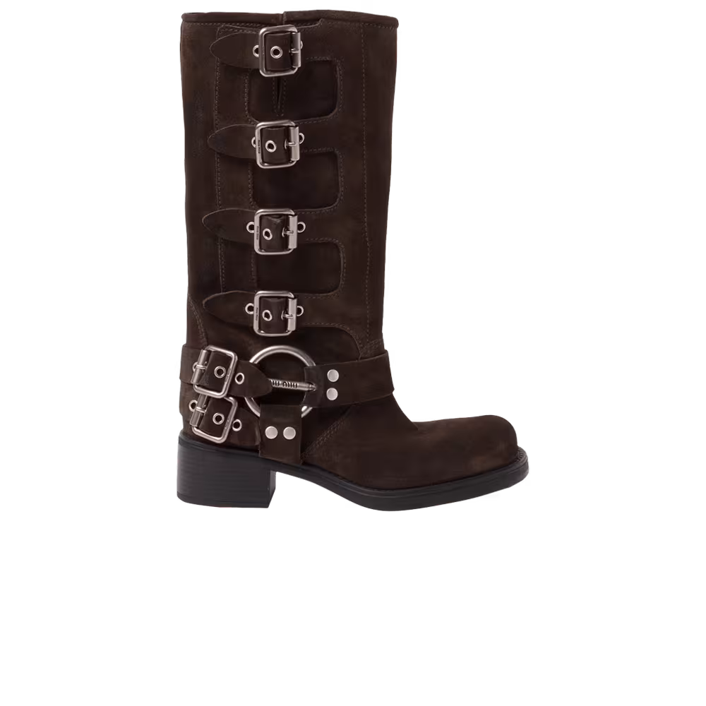 Miu Miu Women's Suede Boot Dark Brown