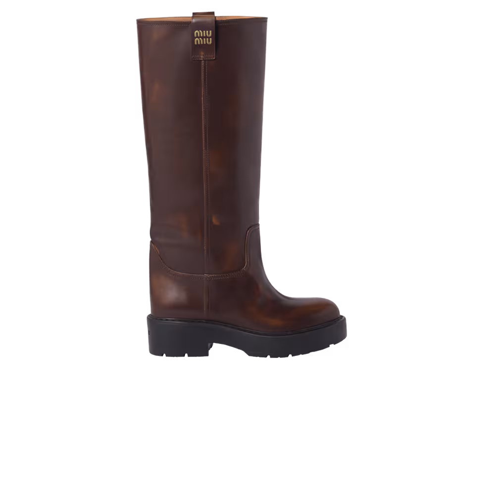 Miu Miu Women's Fumé Leather Boot Sienna