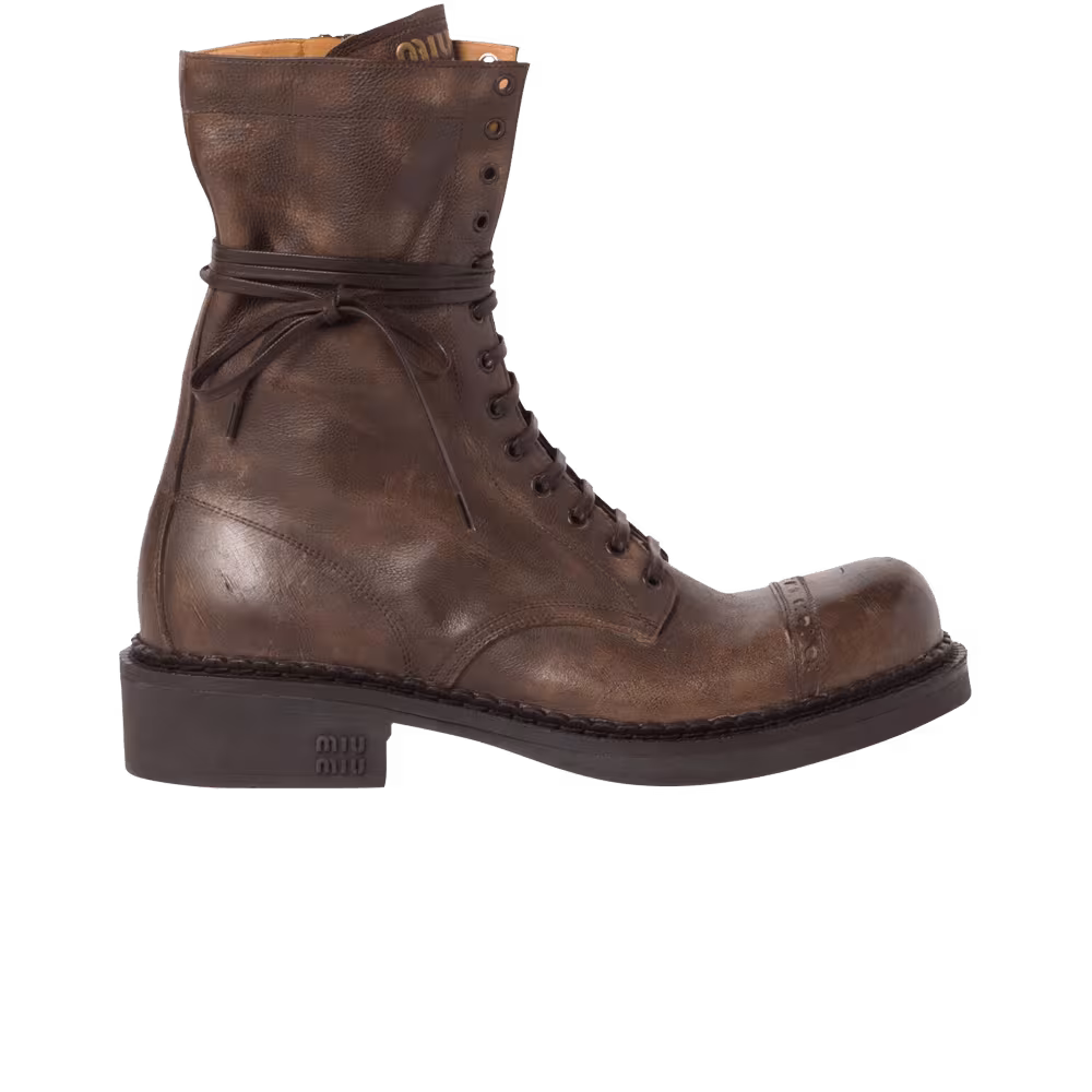 Miu Miu Women's Leather Laced Booties Cacao Brown