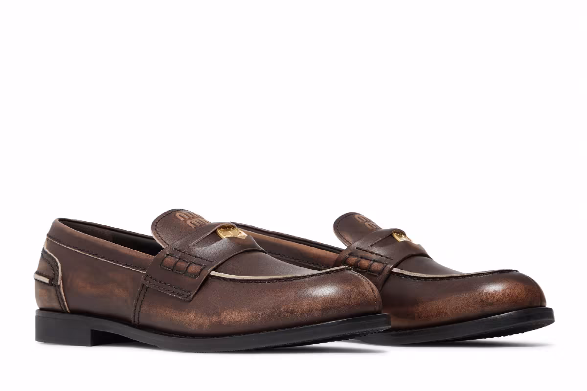 Miu Miu Women's Vintage Effect Penny Loafer Ebony, view 9