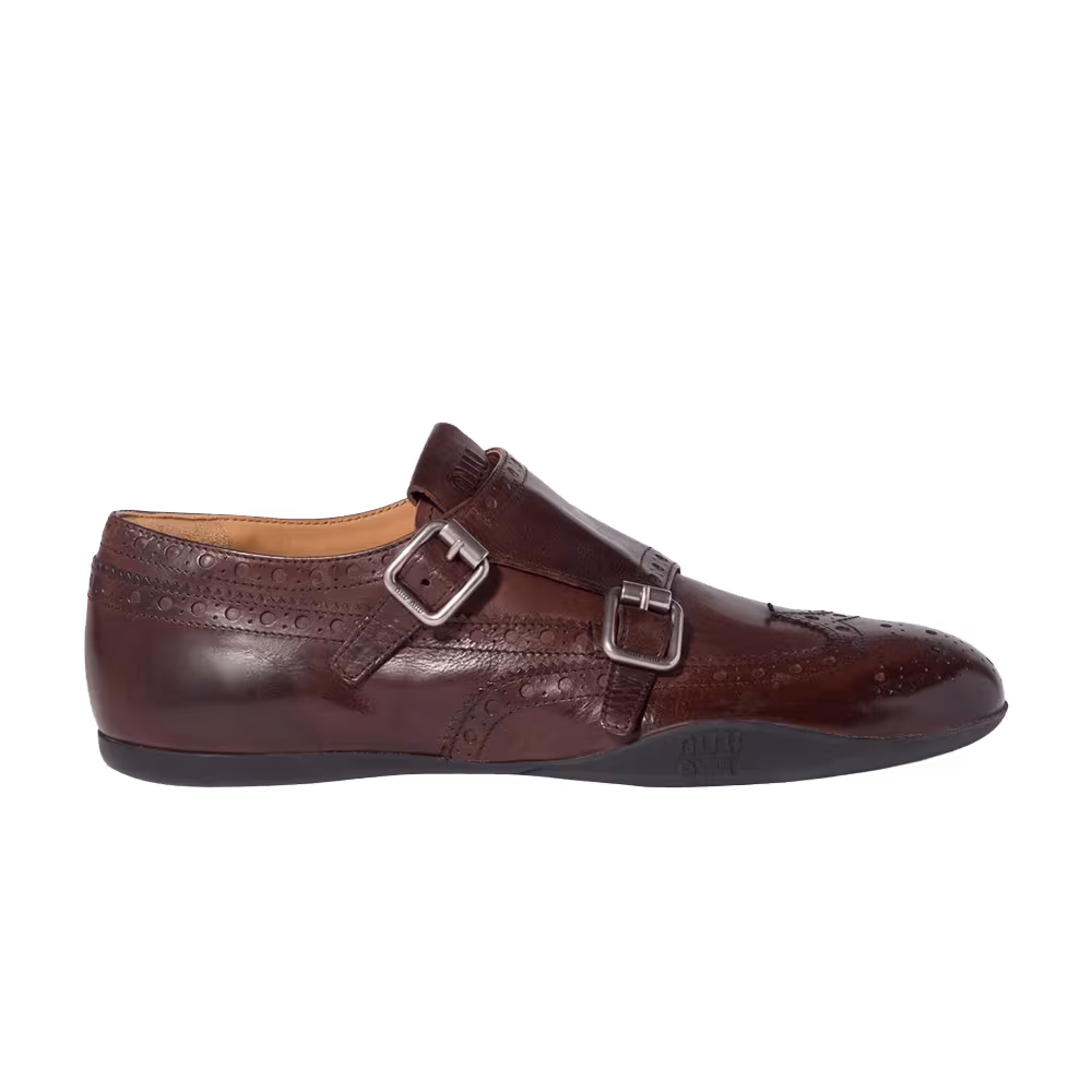 Miu Miu Women's Calf Leather Buckle Brogue Moro Brown
