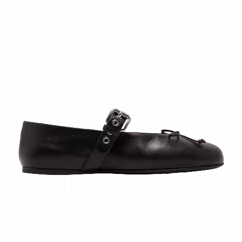 Miu Miu Wmns Leather Buckled Ballerinas 'Black'