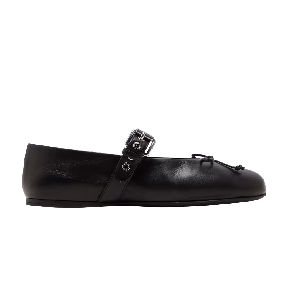 Miu Miu Women's Leather Buckled Ballerinas Black