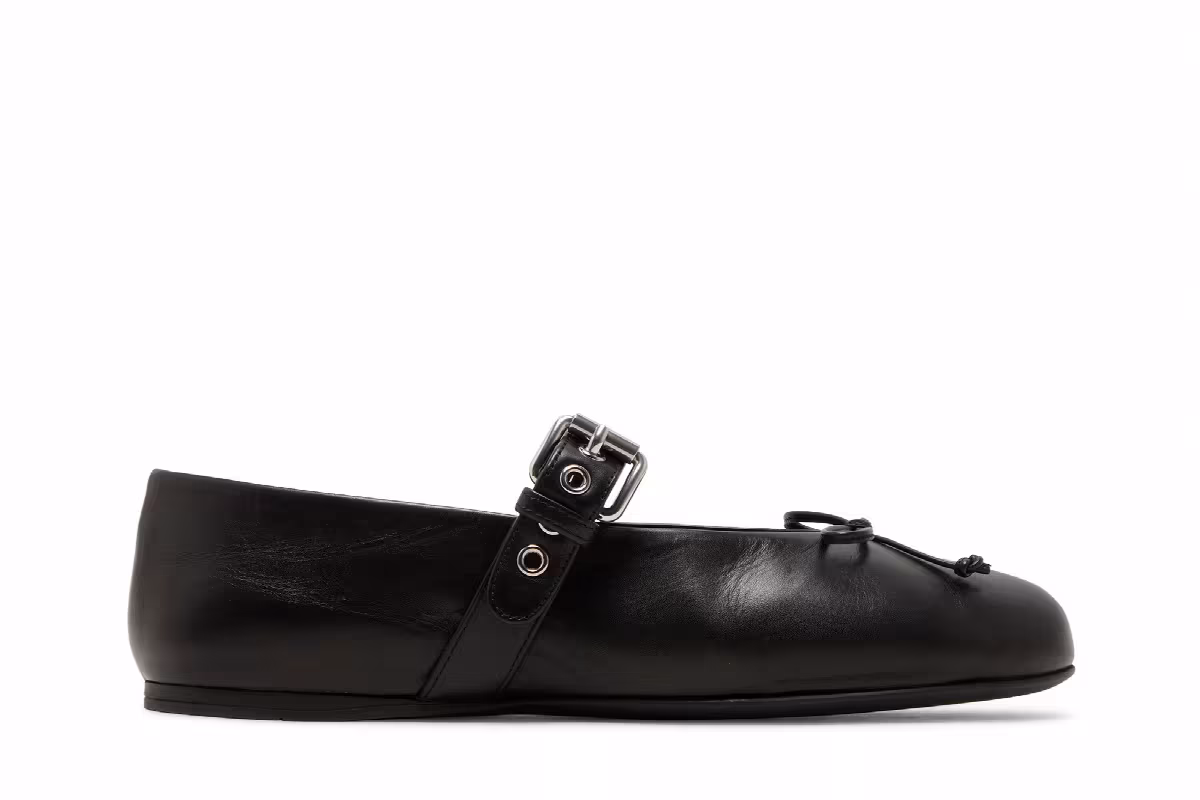 Miu Miu Women's Leather Buckled Ballerinas Black, view 2