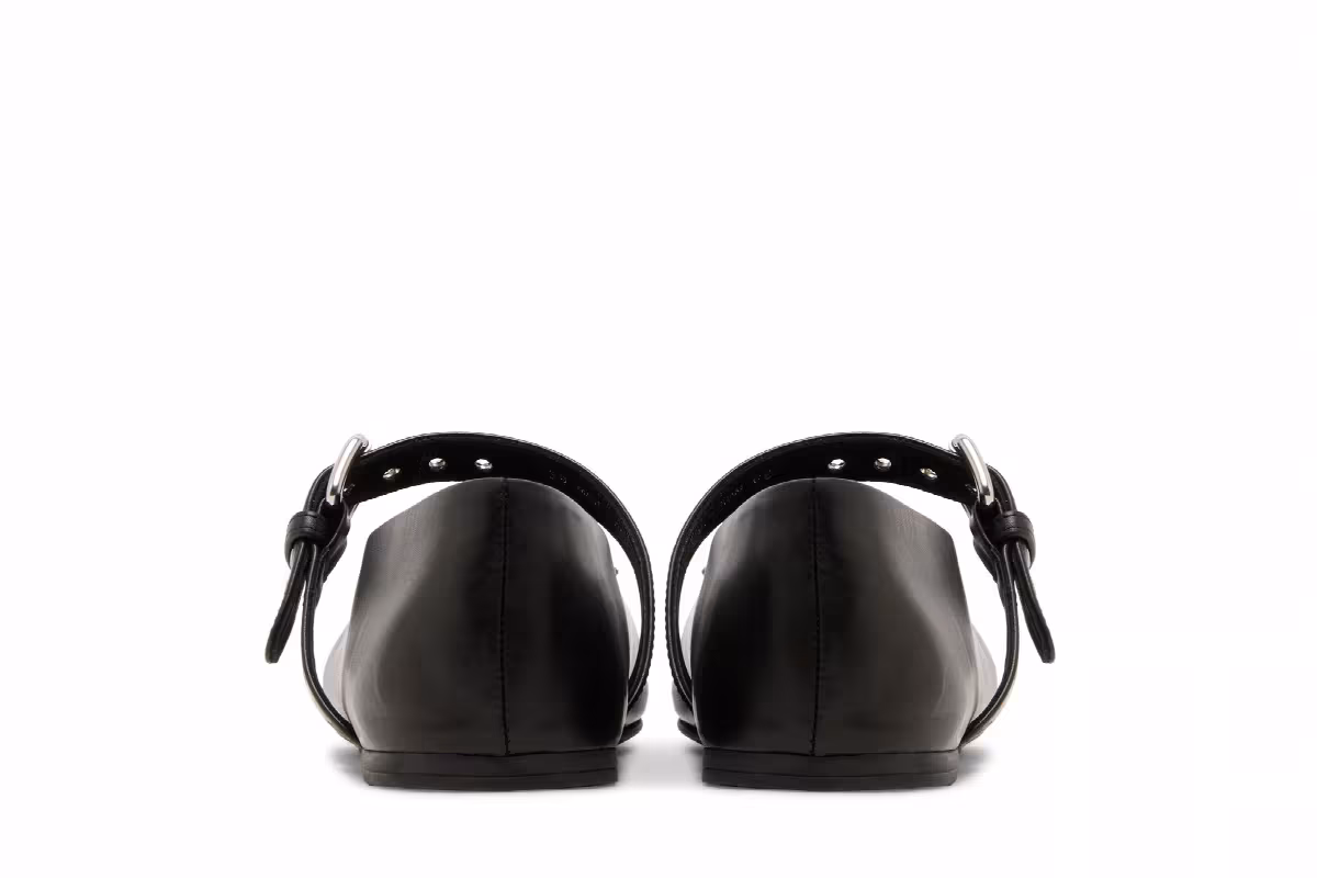 Miu Miu Women's Leather Buckled Ballerinas Black, view 7