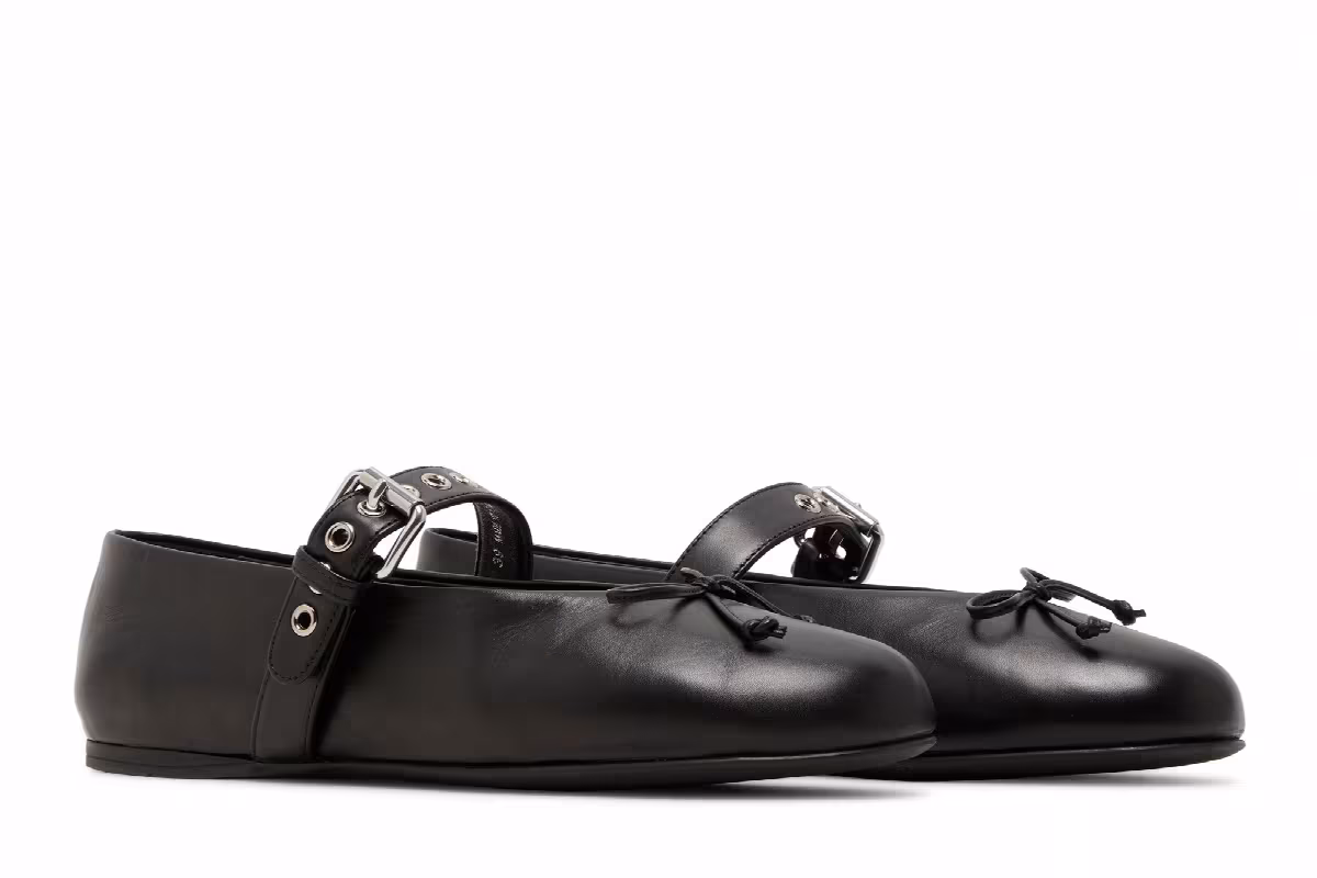 Miu Miu Women's Leather Buckled Ballerinas Black, view 9