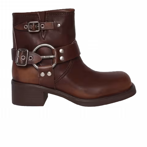 Miu Miu Wmns Vintage-Look Leather Booties 'Sienna'