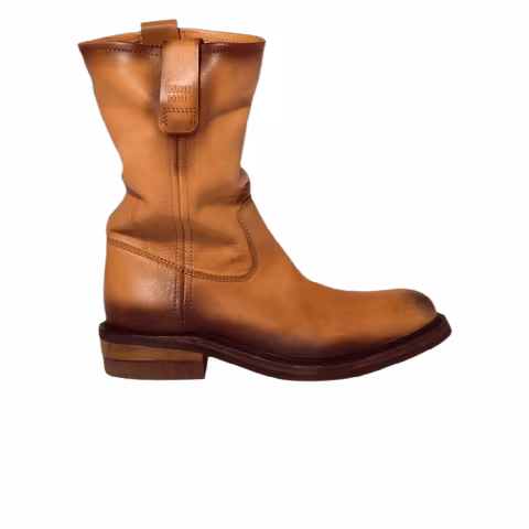 MIu Miu Wmns Foule Leather Bootie 'Light Tan'