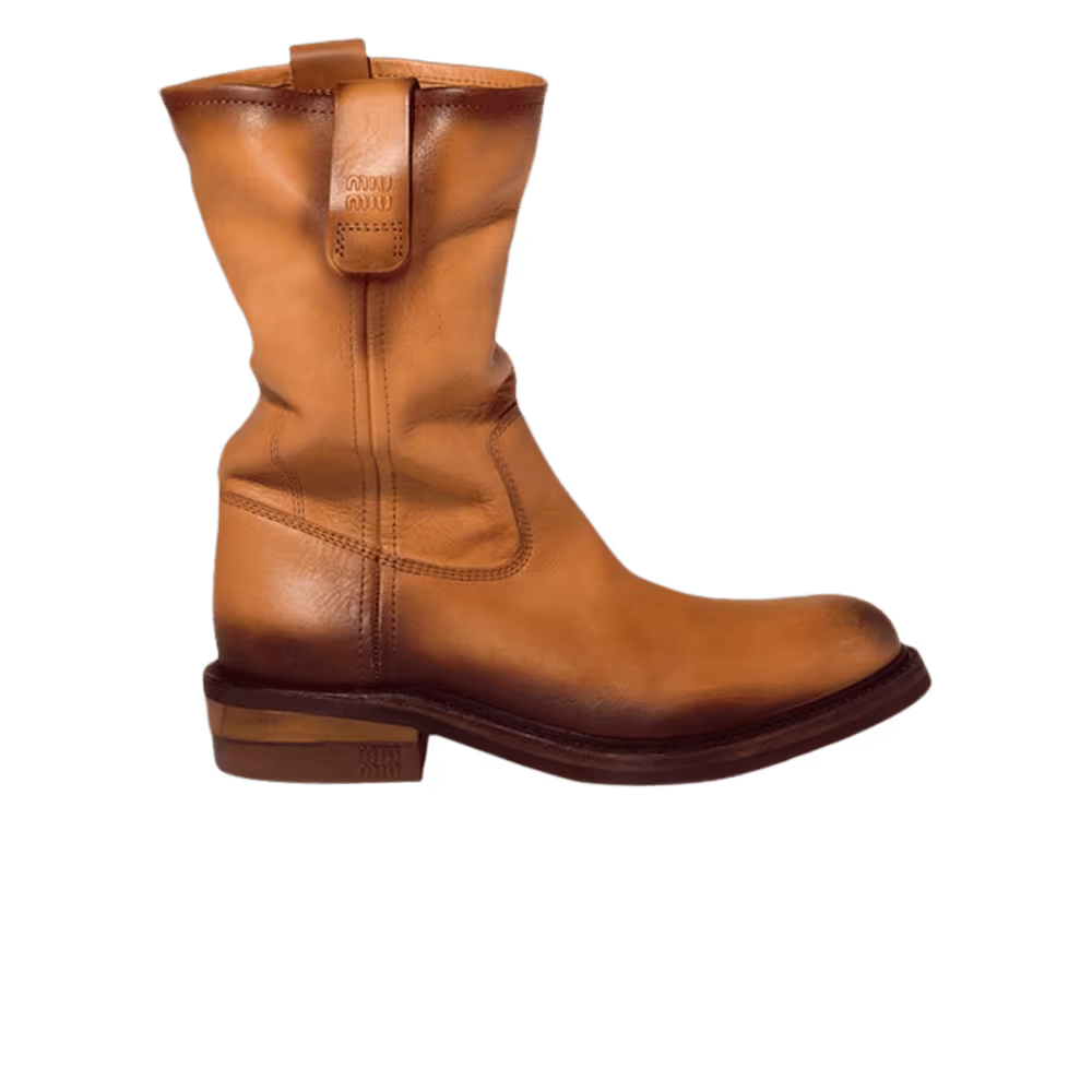 MIu Miu Women's Foule Leather Bootie Light Tan