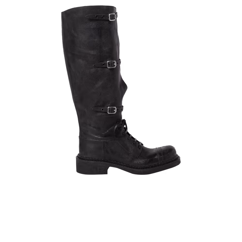 Miu Miu Women's Strapped Calf Boot Black