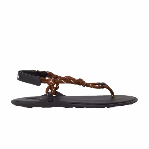 Miu Miu Wmns Riviere Cord Leather Sandal 'Tobacco'