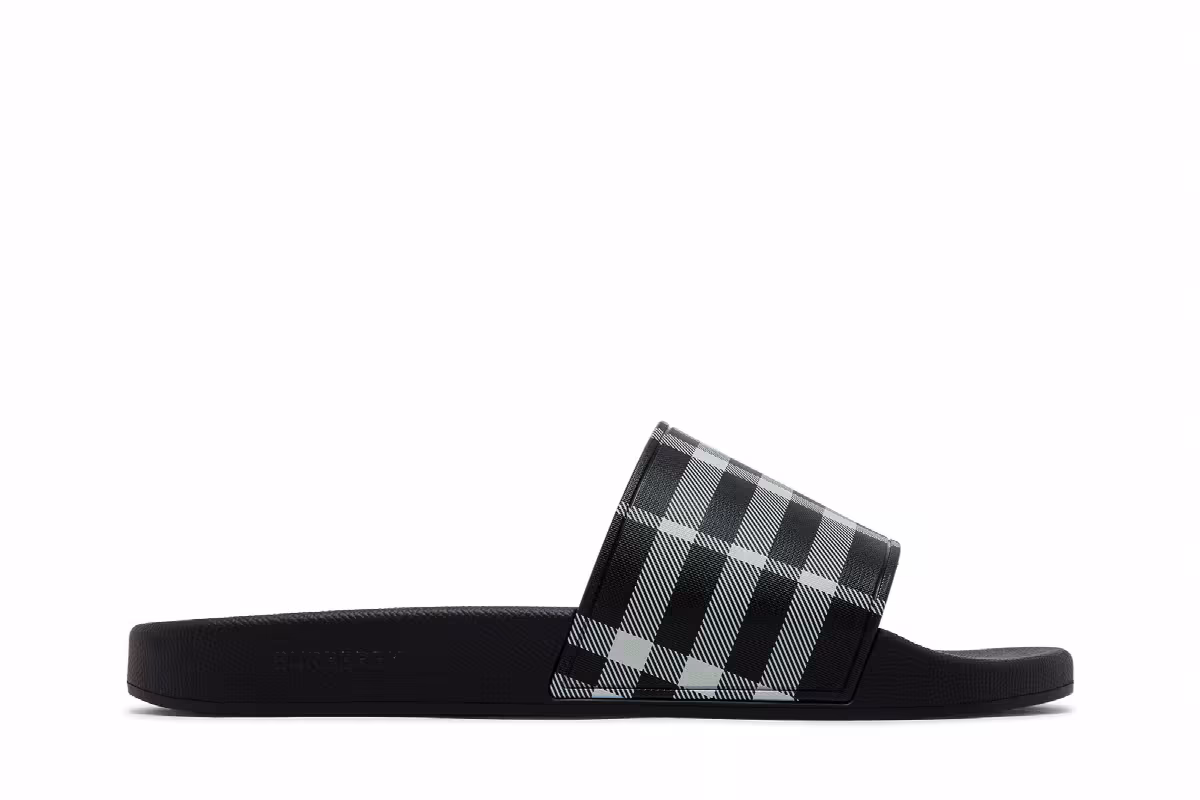 Burberry Check Slides Black Calico, view 2