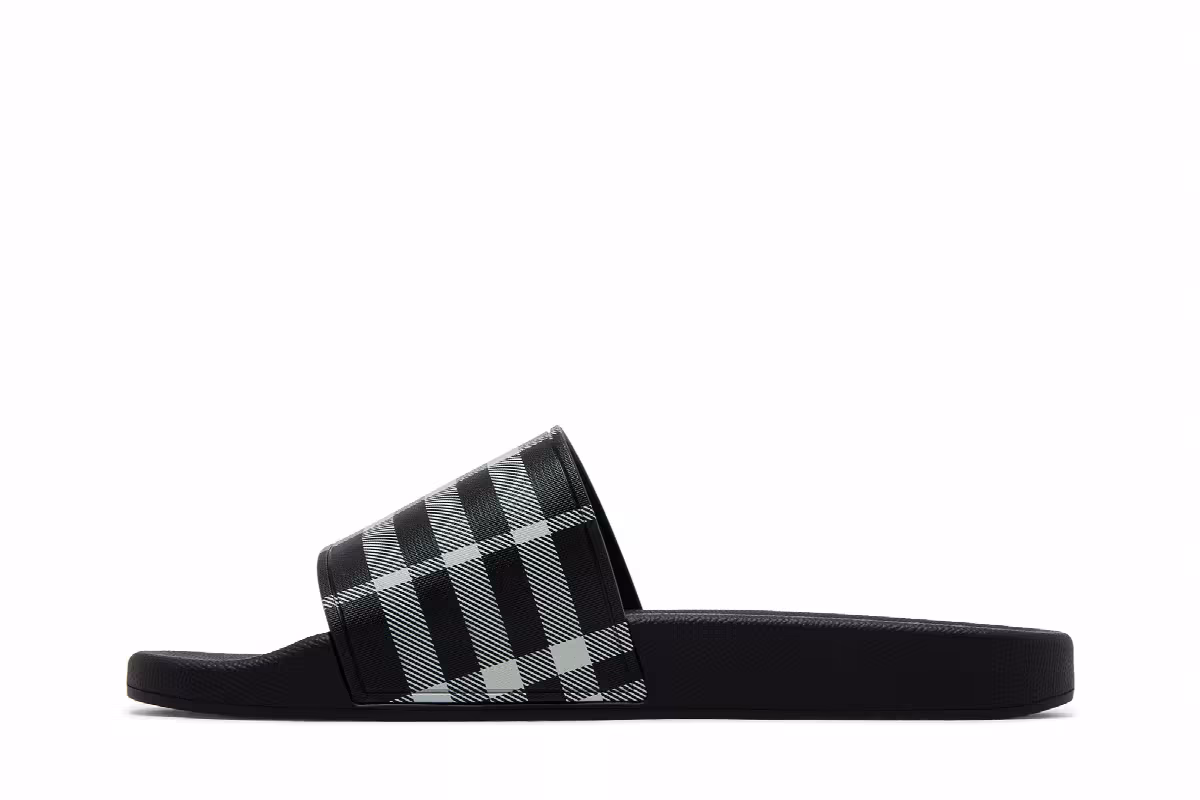 Burberry Check Slides Black Calico, view 4