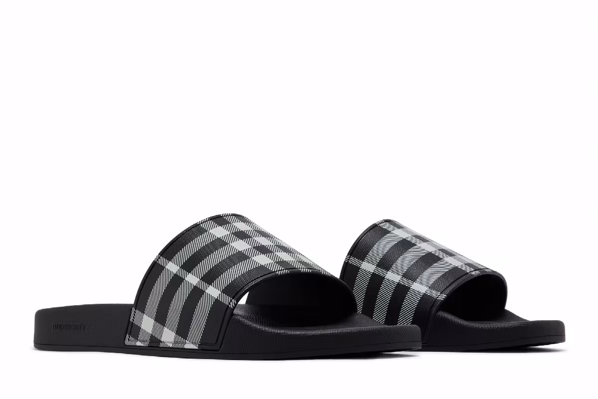 Burberry Check Slides Black Calico, view 9