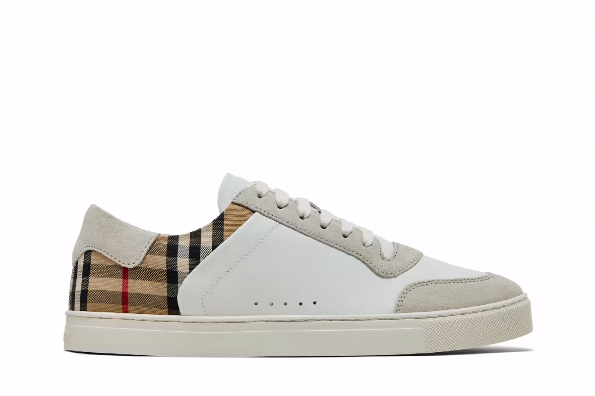 Burberry Check Panelled Sneakers Natural White Archive Beige, view 2
