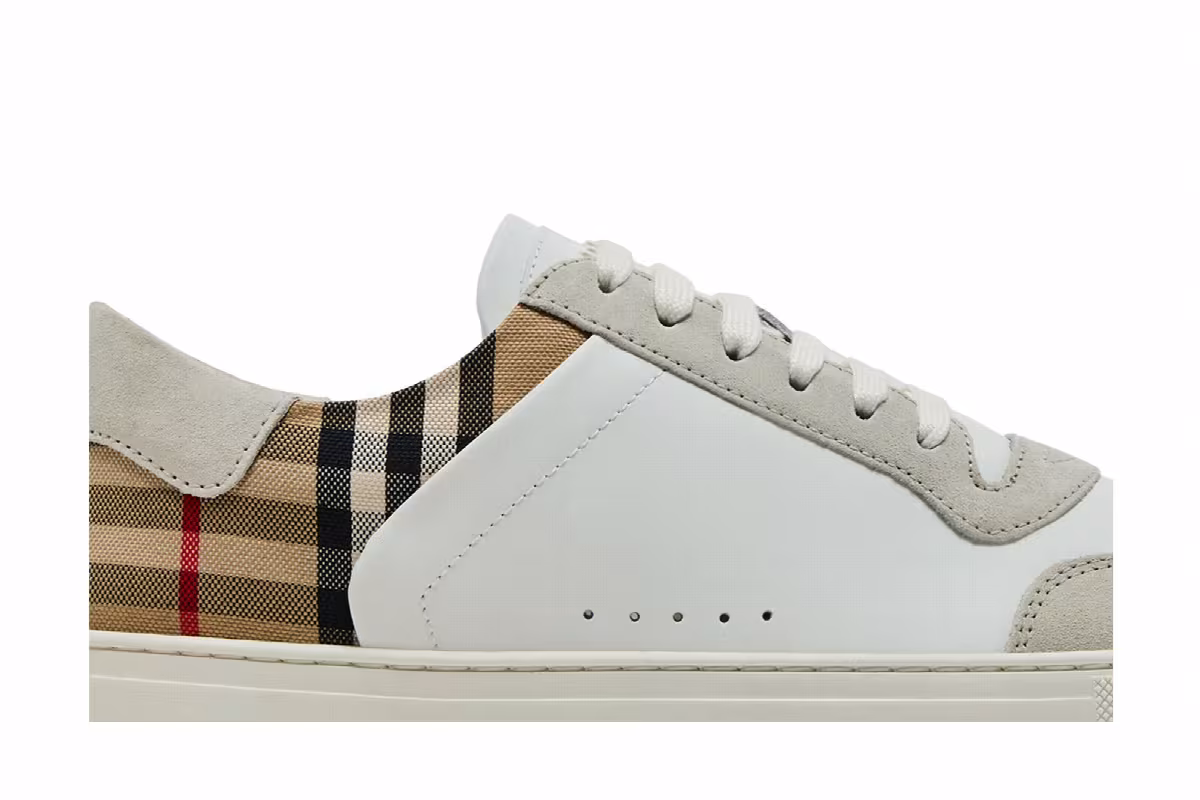 Burberry Check Panelled Sneakers Natural White Archive Beige, view 3