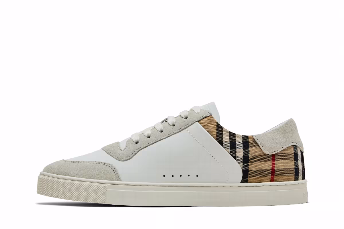 Burberry Check Panelled Sneakers Natural White Archive Beige, view 4