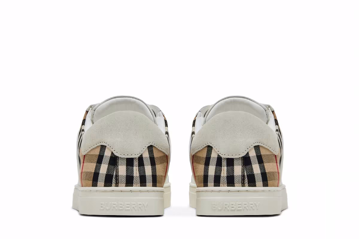 Burberry Check Panelled Sneakers Natural White Archive Beige, view 7