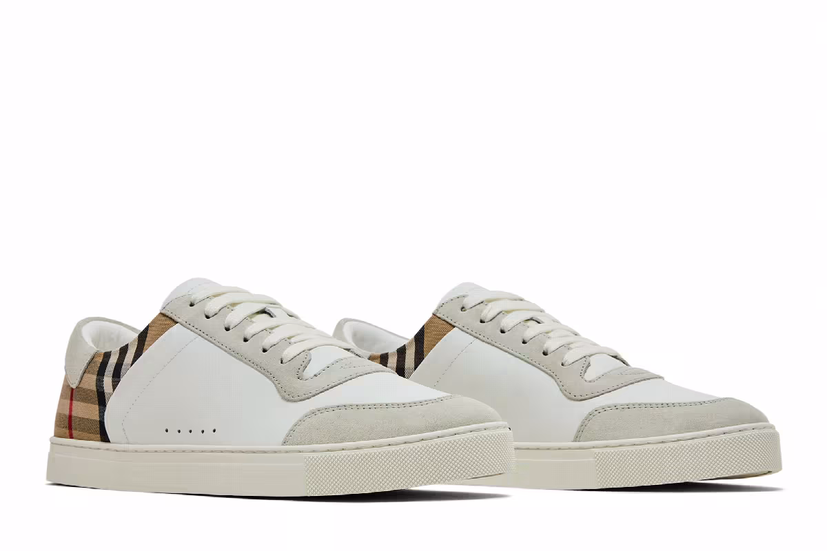 Burberry Check Panelled Sneakers Natural White Archive Beige, view 9