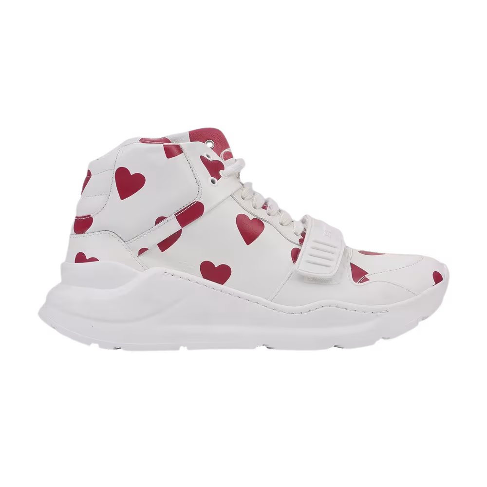 Burberry Women's Regis Heart Print High-Top Sneaker White