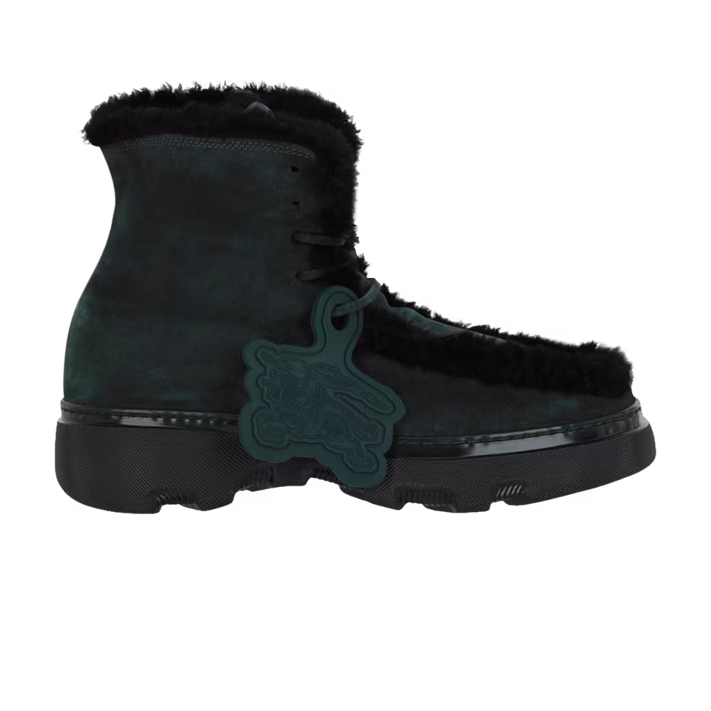 Burberry Shearling Embellished Suede Creeper Boot Green Black