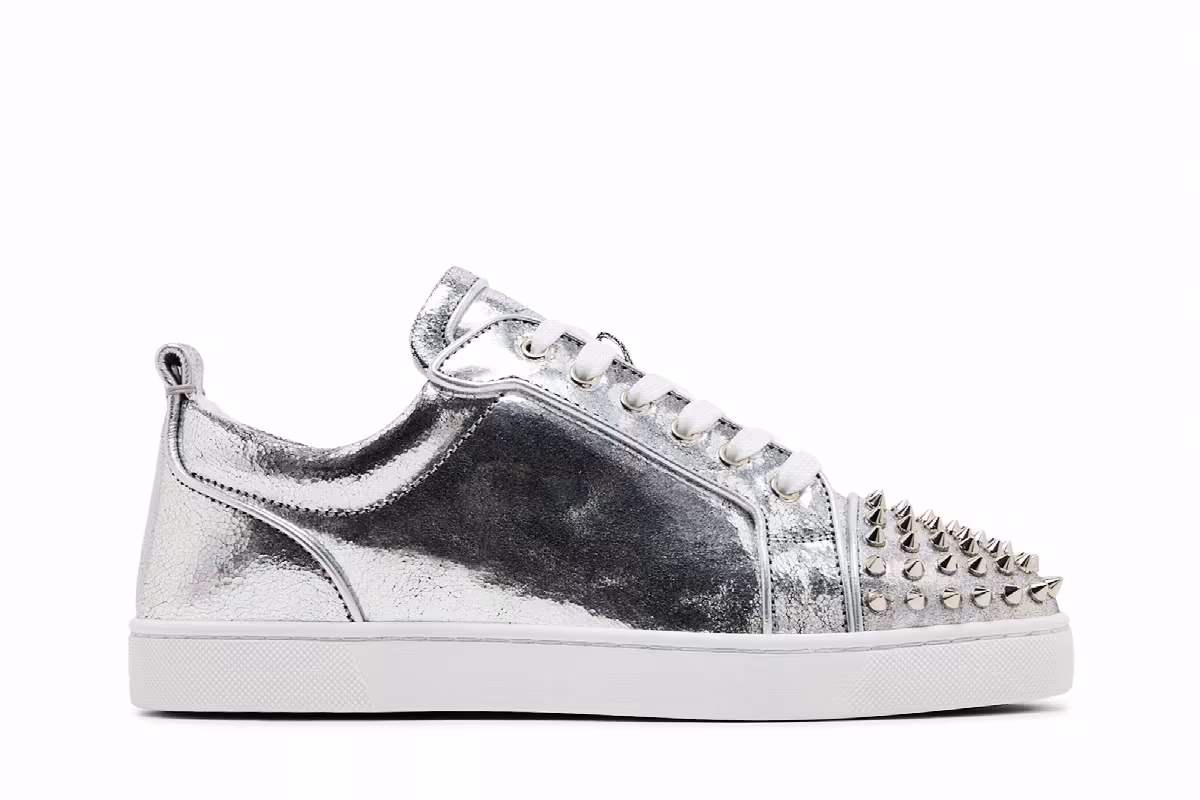 Christian Louboutin Louis Junior Spikes Low Manoir Laminated Silver, view 2