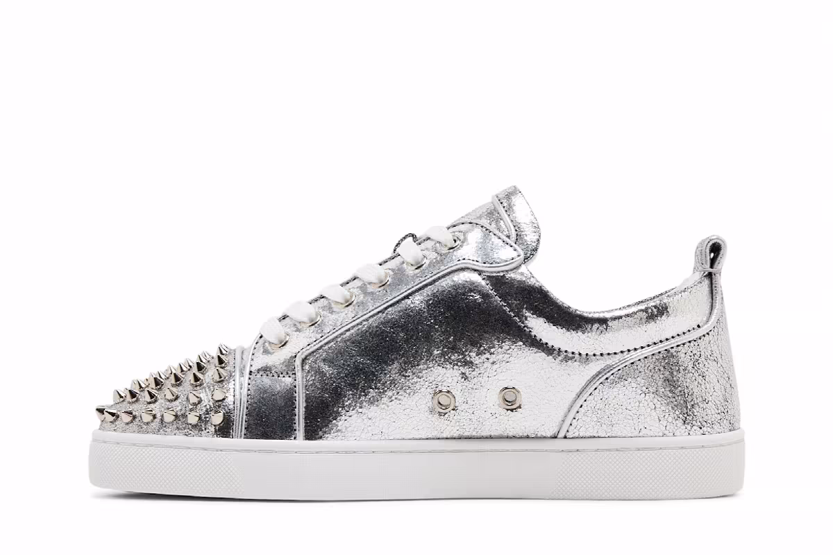 Christian Louboutin Louis Junior Spikes Low Manoir Laminated Silver, view 4