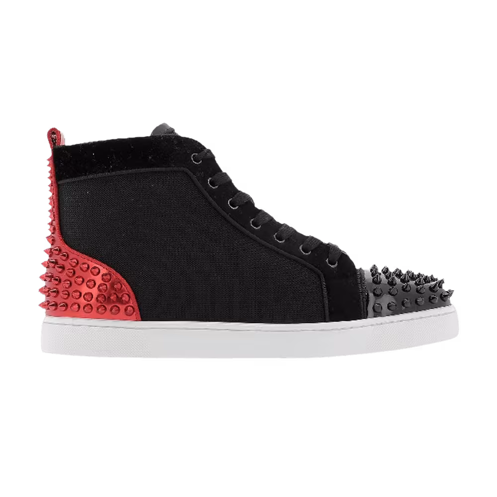 Christian Louboutin Louis Flat Calf Spikes Black Red Heel
