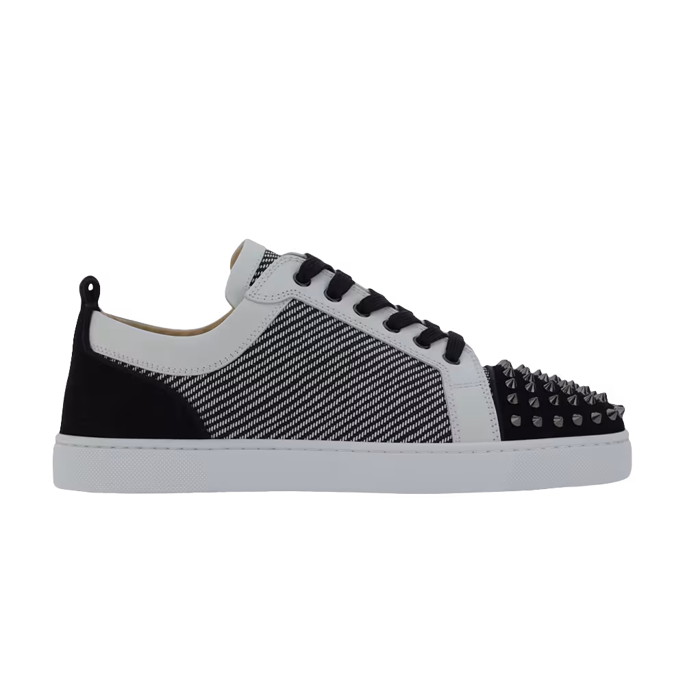Christian Louboutin Louis Flat Calf Spikes Black White Straw Rabane