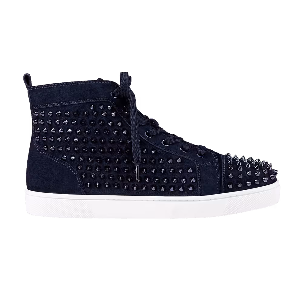 Christian Louboutin Louis Flat Calf Spikes High Suede Marine