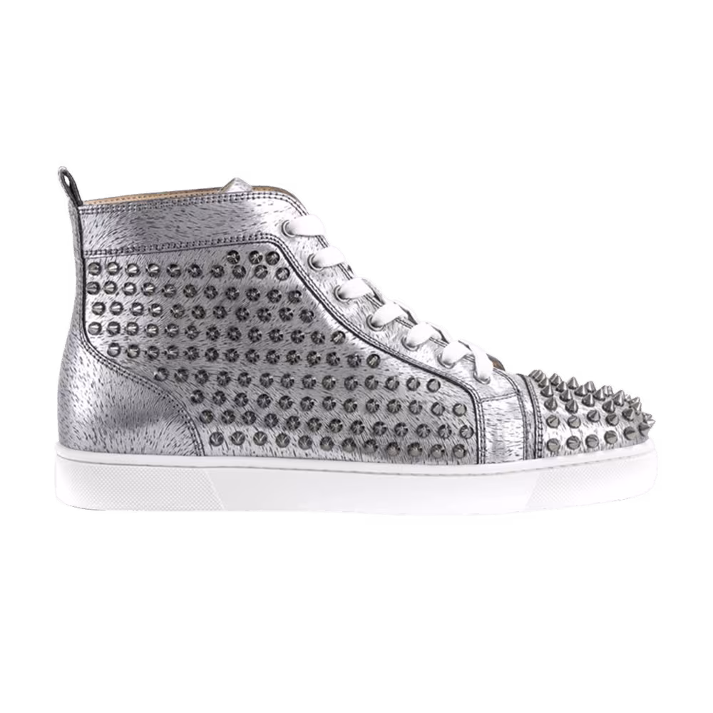 Christian Louboutin Louis Flat Calf Spikes Silver Metallic