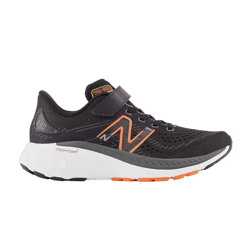 New Balance Fresh Foam X 860v13 Bungee Lace Top Strap Little Kid Wide Black Neon Orange