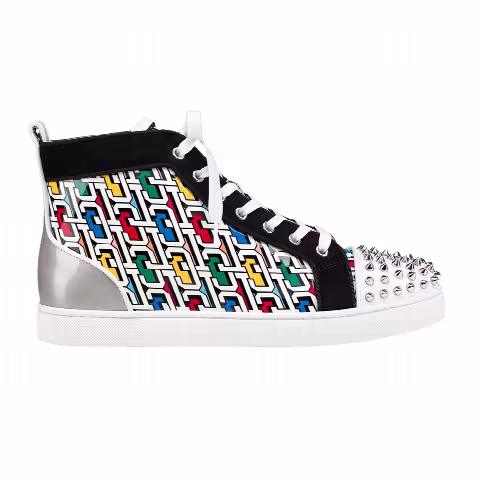 Christian Louboutin Lou Spikes Orlato Flat High 'Logo Print - Multi Silver'