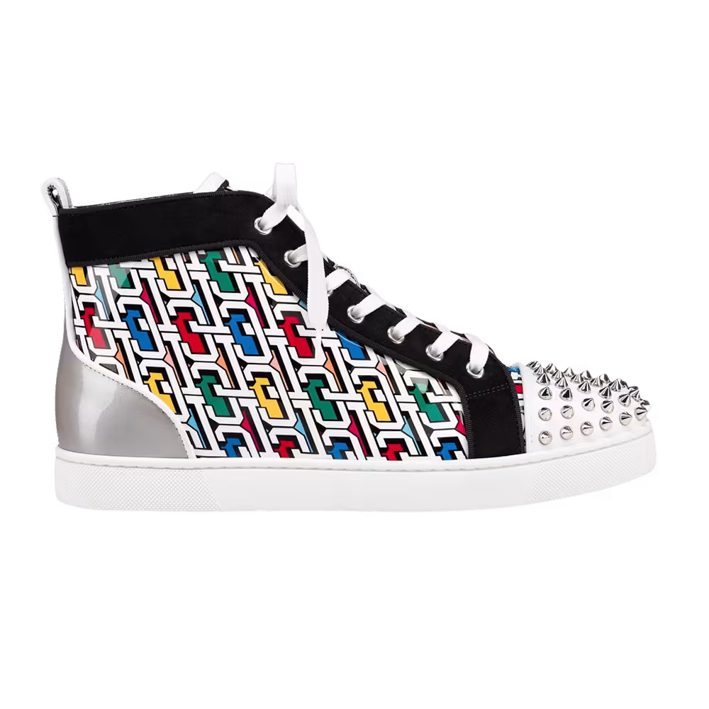Christian Louboutin Lou Spikes Orlato Flat High Logo Print - Multi Silver