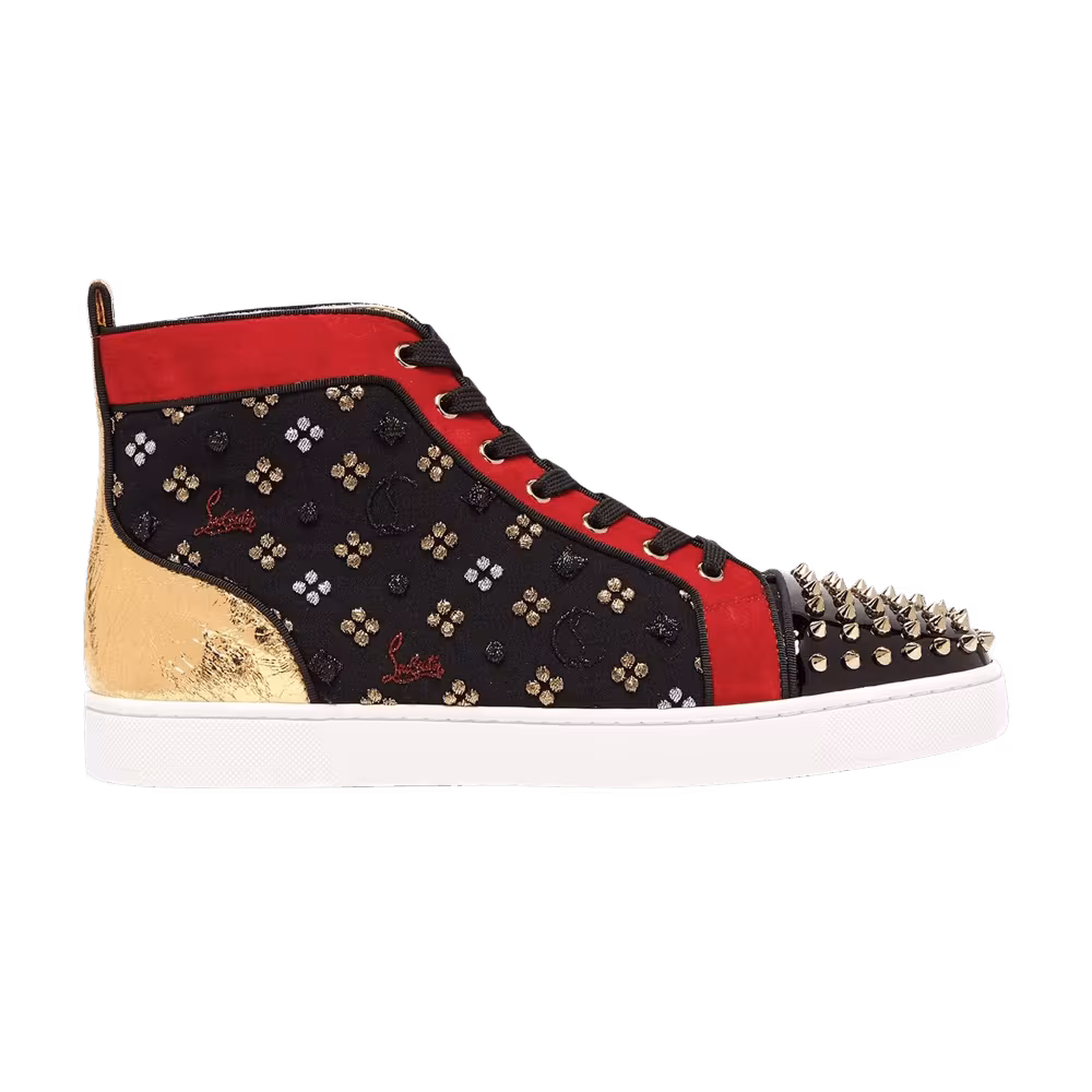 Christian Louboutin Lou Spikes Orlato Flat Black Red Gold