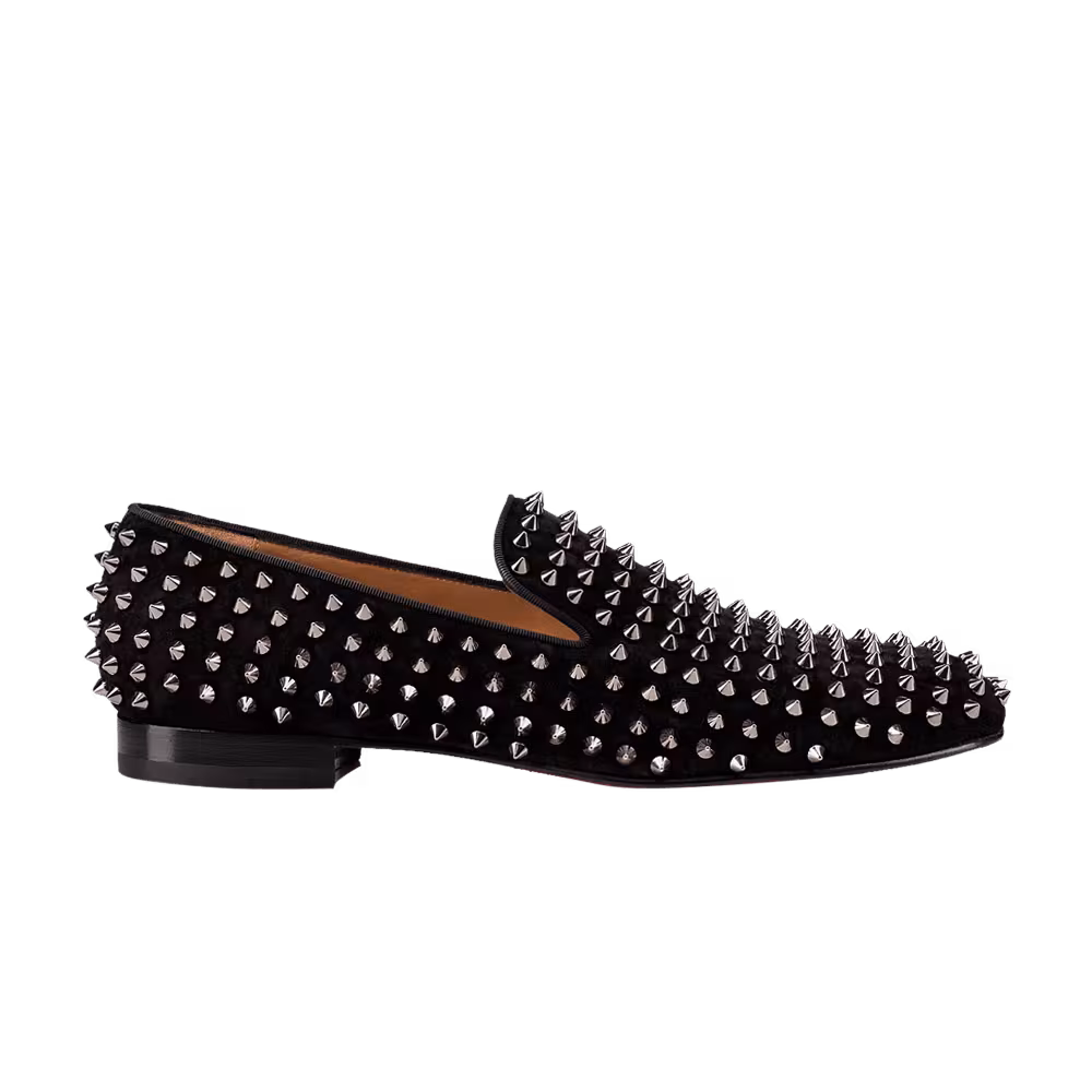 Christian Louboutin Rollerboy Spikes Flat Veau Velours Black Dark Gun
