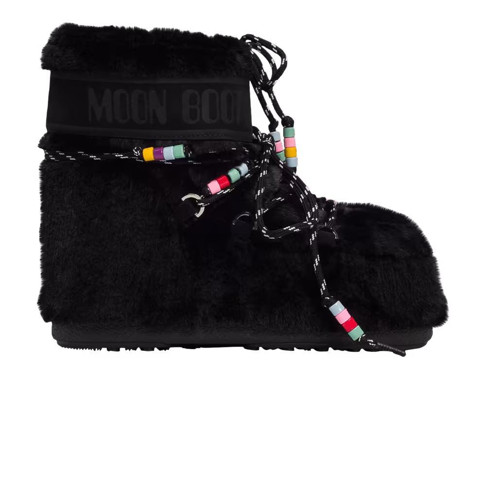 Moon Boot Icon Faux-Fur Low Boot Black Beads
