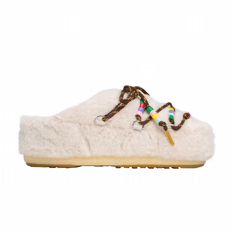 Moon Boot Mule Faux Fur 'White Beads'