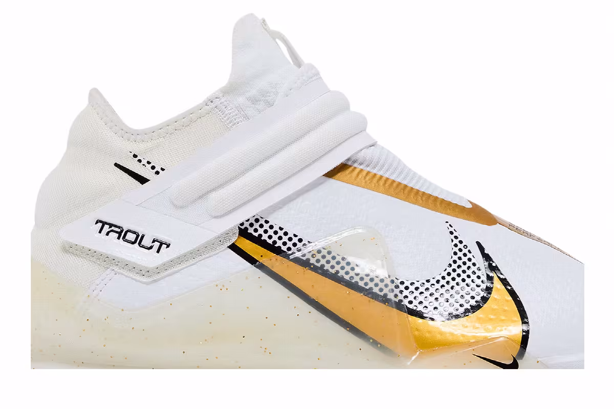 Nike Force Zoom Trout 7 Pro Mid White Metallic Gold, view 3