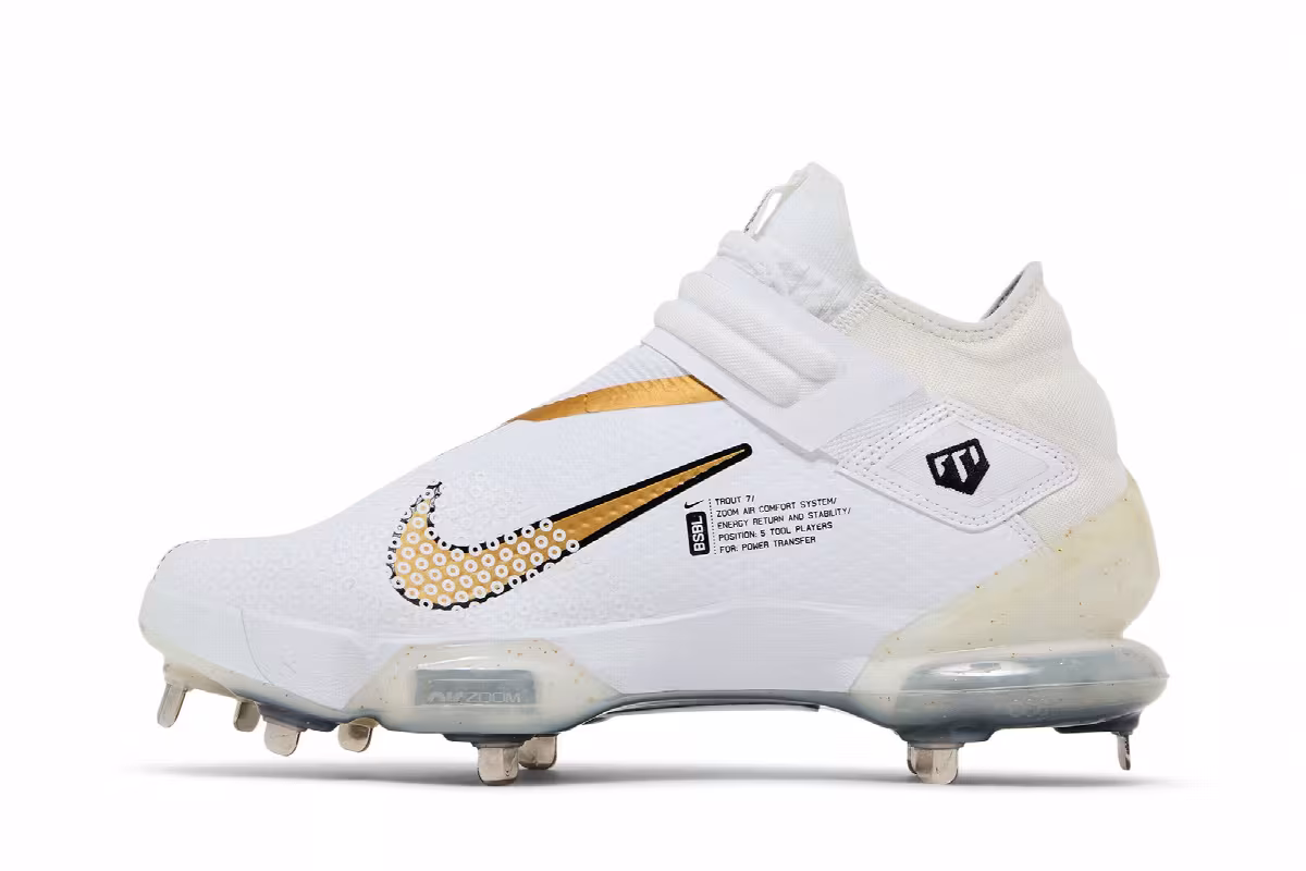 Nike Force Zoom Trout 7 Pro Mid White Metallic Gold, view 4